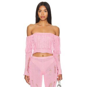 Zemeta Bay Tassel Off Shoulder Knit Top in Pink